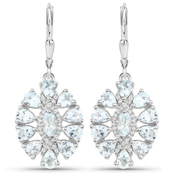 2.93 Carat Genuine Aquamarine and White Topaz .925 Sterling Silver Earrings