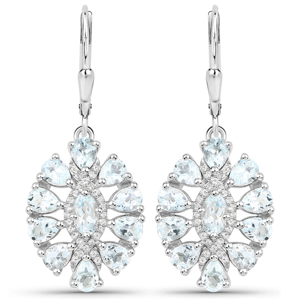 2.93 Carat Genuine Aquamarine and White Topaz .925 Sterling Silver Earrings