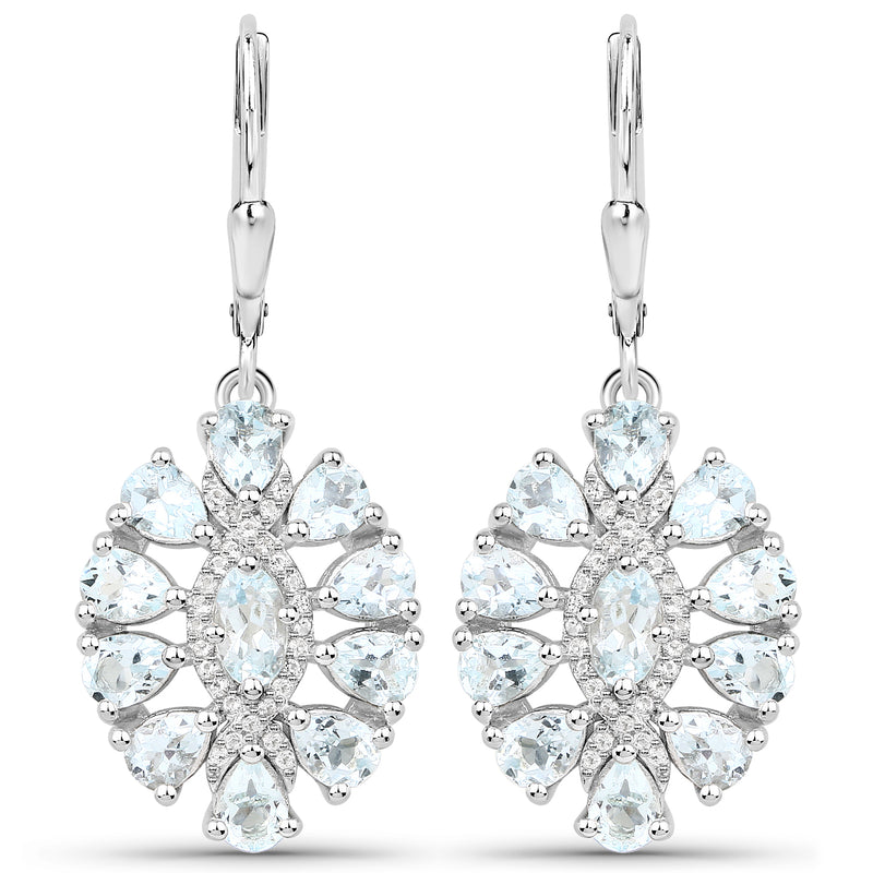 2.93 Carat Genuine Aquamarine and White Topaz .925 Sterling Silver Earrings