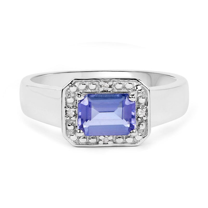 1.12 Carat Genuine Tanzanite and White Topaz .925 Sterling Silver Ring