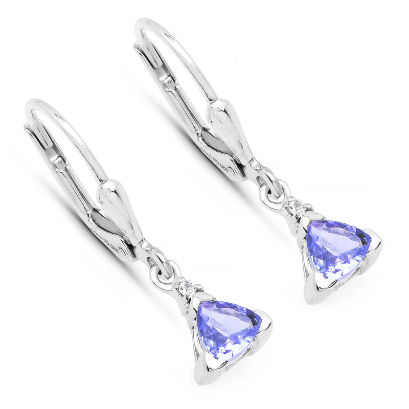 0.89 Carat Genuine Tanzanite and White Topaz .925 Sterling Silver Earrings