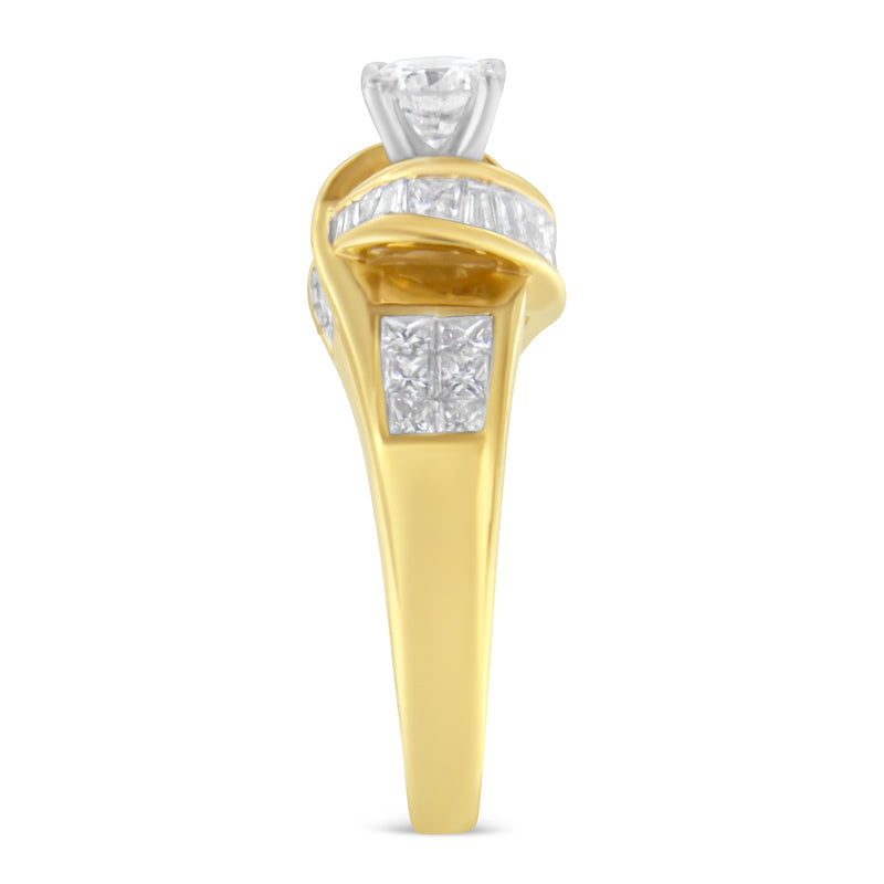 14K Two-Toned Gold Round, Baguette and Princess Cut Diamond Ring (1 1/8 Cttw, H-I Color, SI2-I1 Clarity) - Size 6