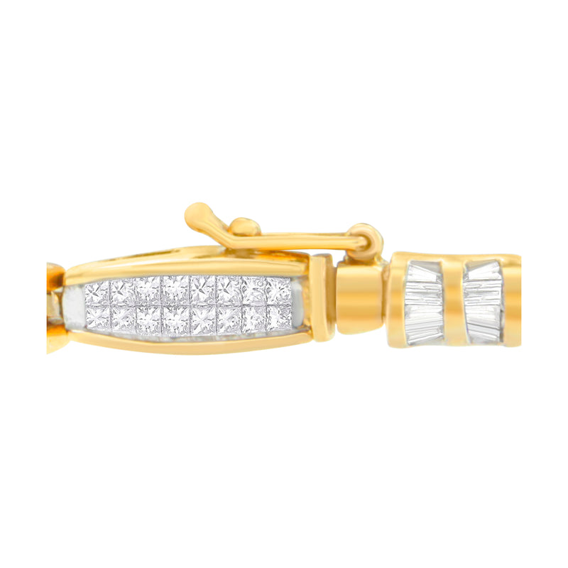 14K Yellow Gold Princess and Baguette Cut Diamond Beaded Bracelet (3.00 cttw, H-I Color, SI1-SI2 Clarity)
