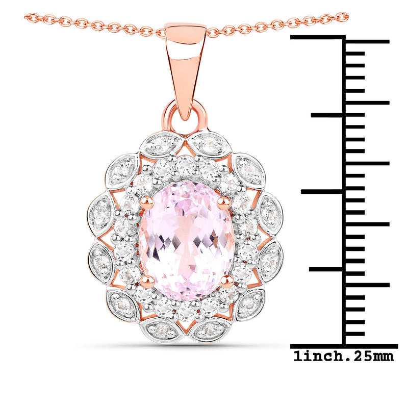 4.26 Carat Genuine Kunzite and White Topaz .925 Sterling Silver Pendant