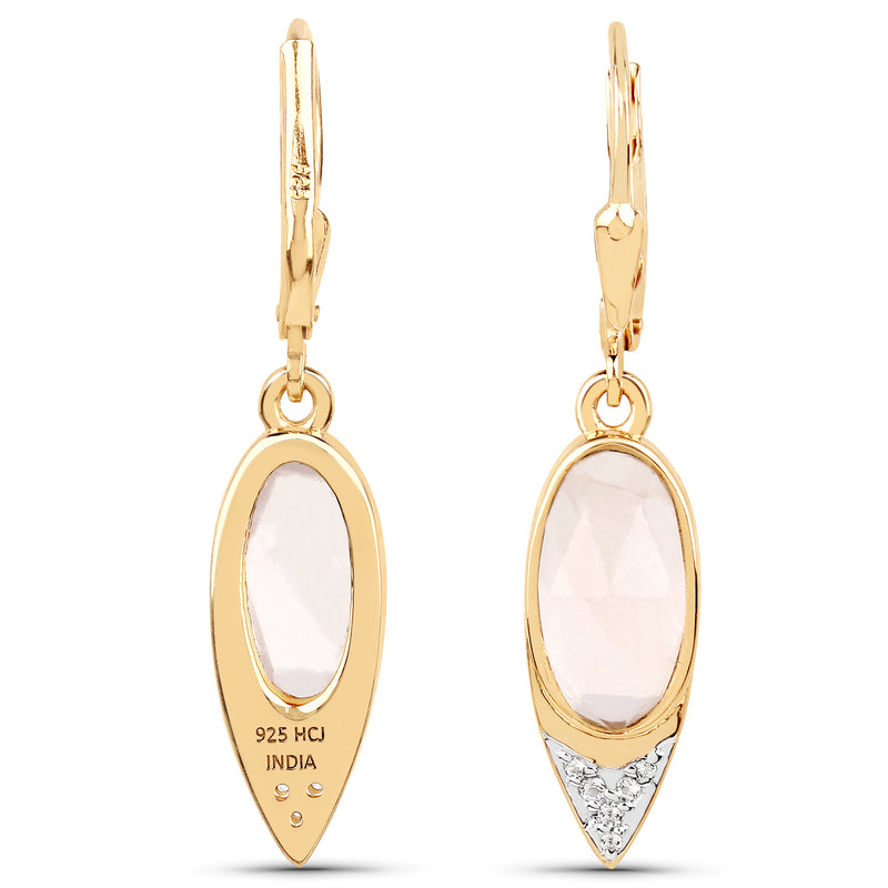 14K Yellow Gold Plated 4.42 Carat Genuine Rose Quartz and White Topaz .925 Sterling Silver Earrings