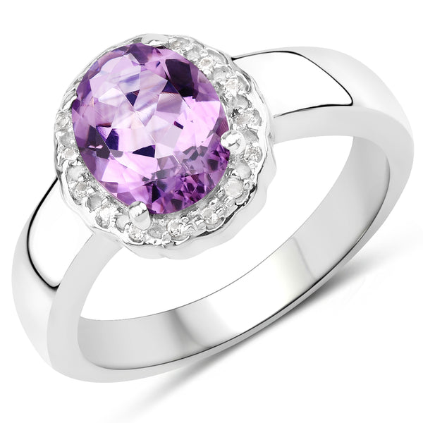 1.68 Carat Genuine  Amethyst and White Topaz .925 Sterling Silver Ring