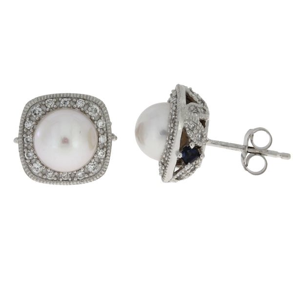 .32ct Pearl Diamond Earrings 14KT White Gold