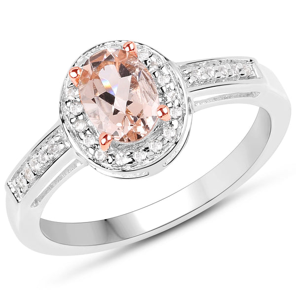 0.81 Carat Genuine Morganite and White Topaz .925 Sterling Silver Ring