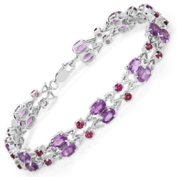 10.76 Carat Genuine Amethyst and Rhodolite .925 Sterling Silver Bracelet