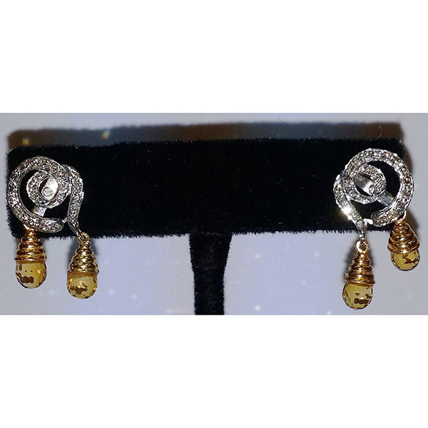 Pave Diamond Citrine Designer Stud Earrings 18k Solid Gold Jewelry
