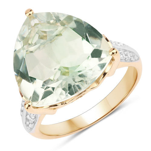 8.08 Carat Genuine Green Amethyst and White Topaz .925 Sterling Silver Ring