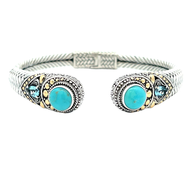 Turquoise Cuff Bracelet Sterling Silver 18KT Gold