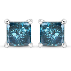 0.71 Carat Genuine Blue Diamond 14K White Gold Earrings (I1-I2)