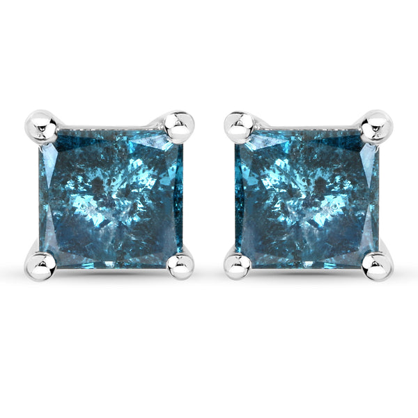 0.71 Carat Genuine Blue Diamond 14K White Gold Earrings (SI1-SI2)