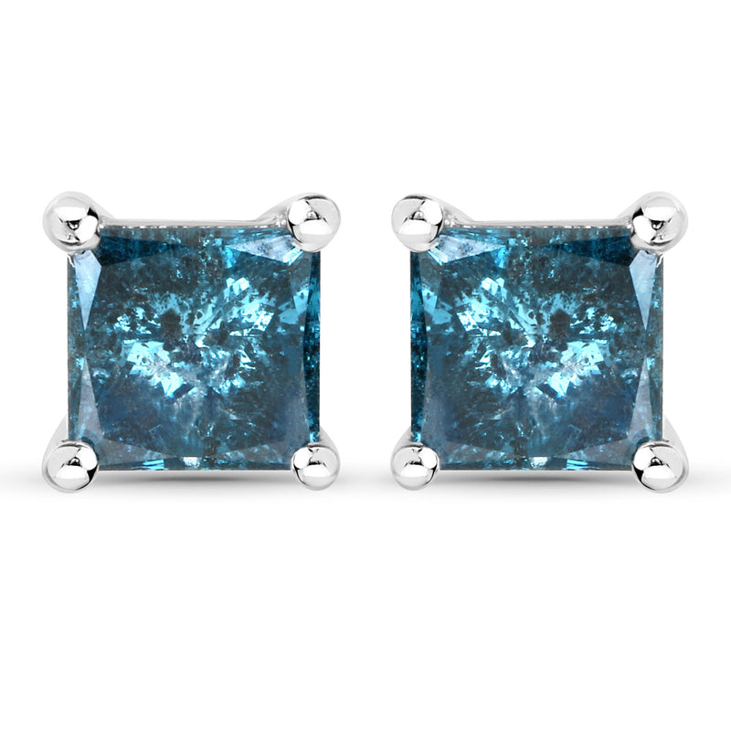 0.71 Carat Genuine Blue Diamond 14K White Gold Earrings (SI1-SI2)