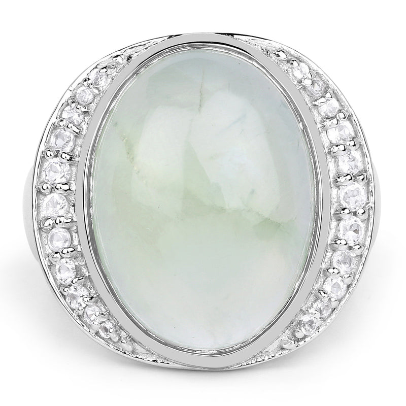 11.50 Carat Genuine Prehnite And White Topaz .925 Sterling Silver Ring