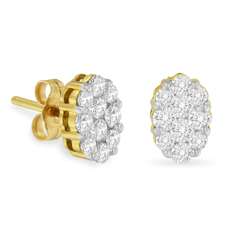 18K Yellow Gold 1 cttw Flower Diamond Stud Earrings (H-I, I1-I2)