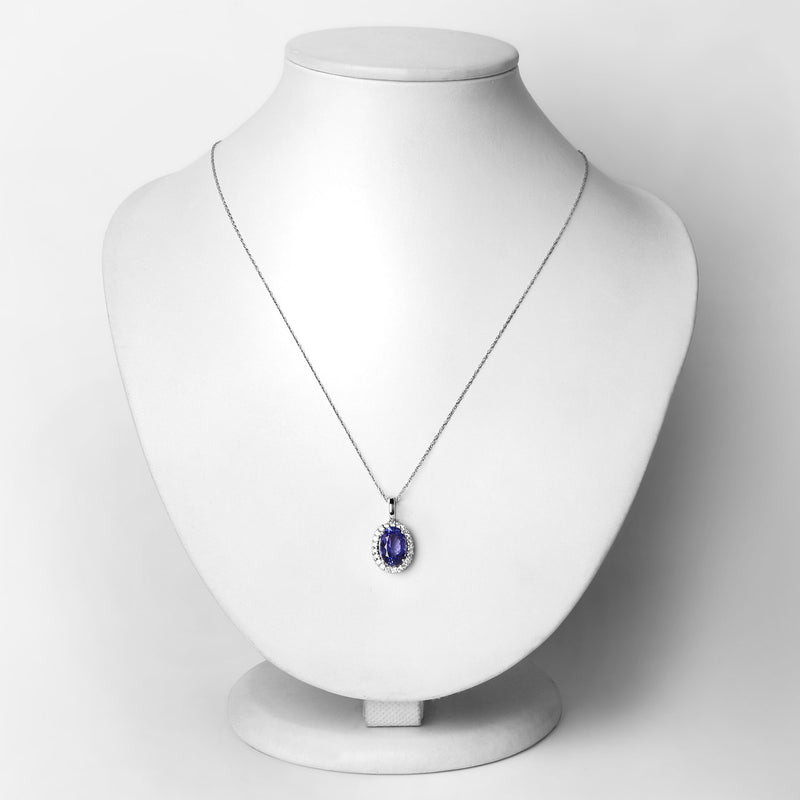 3.06 Carat Genuine Tanzanite and White Diamond 14K White Gold Pendant