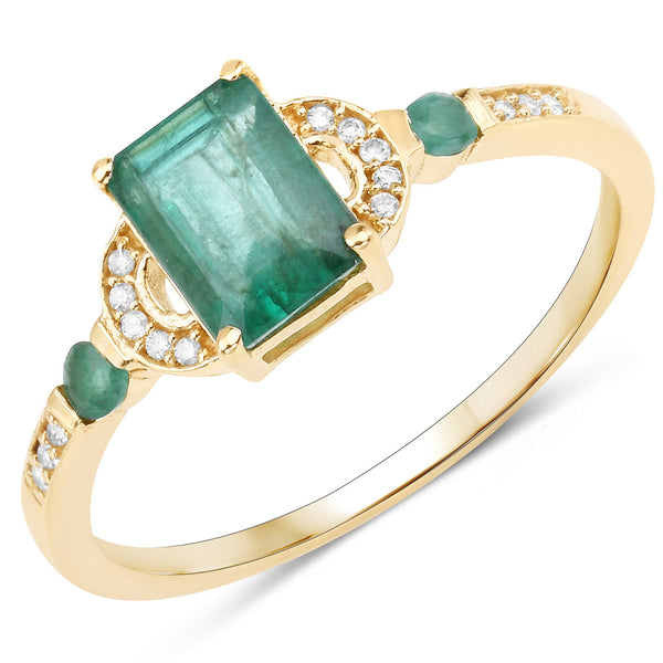 1.07 Carat Genuine Zambian Emerald and White Diamond 14K Yellow Gold Ring