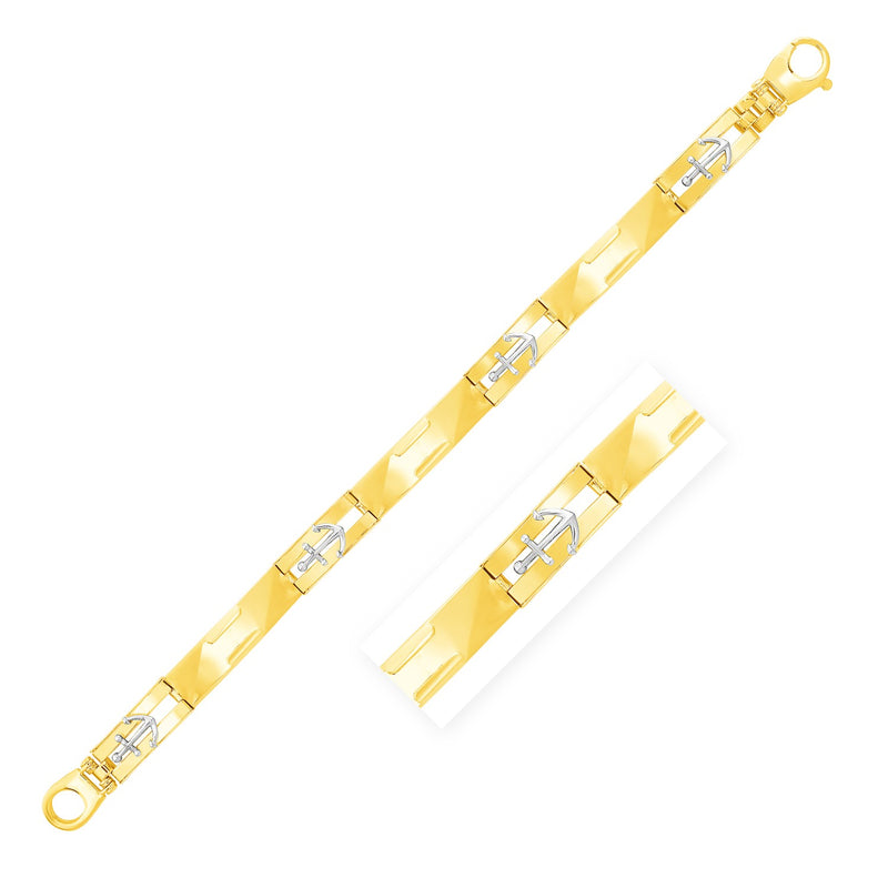 14k Yellow Gold Wide Link Bracelet with Anchors