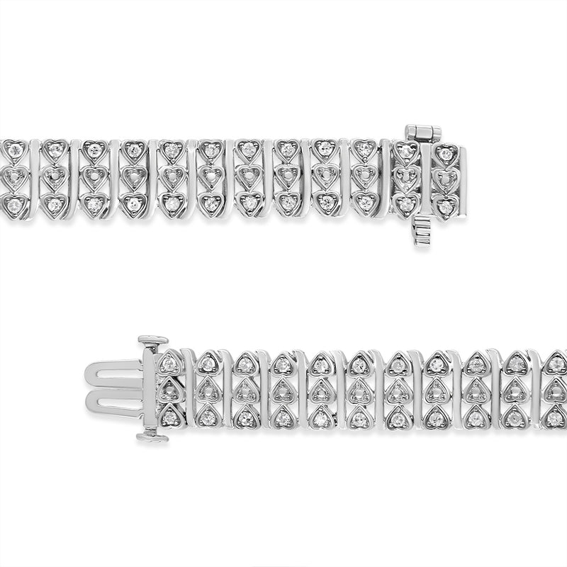 .925 Sterling Silver 1.00 Cttw Diamond Multi Row Heart Link Bracelet (H-I Color, I1-I2 Clarity) - 7.25" Inches