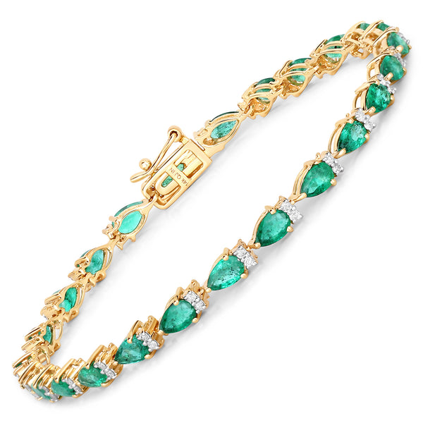 4.65 Carat Genuine Zambian Emerald and White Diamond 14K Yellow Gold Bracelet