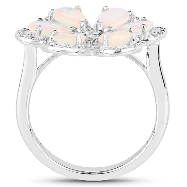 1.71 Carat Genuine Ethiopian Opal and White Topaz .925 Sterling Silver Ring Ring