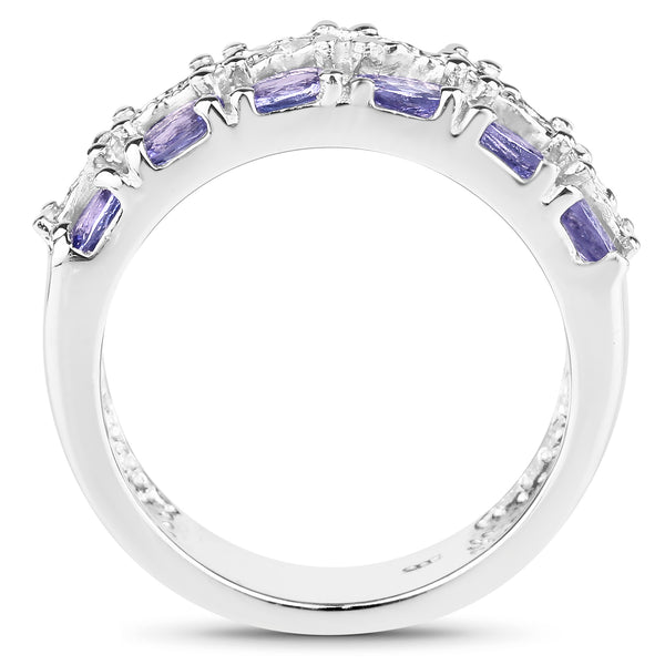 2.05 Carat Genuine Tanzanite and White Topaz .925 Sterling Silver Ring