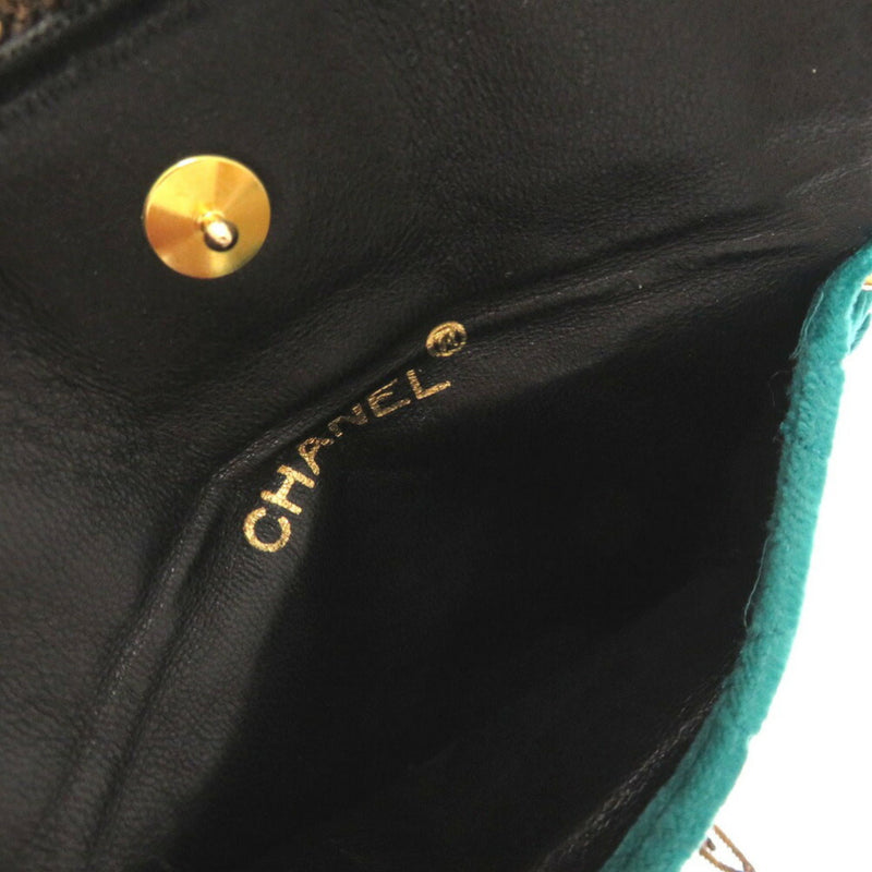 Chanel W Bag Velor Green Gold Chain Shoulder
