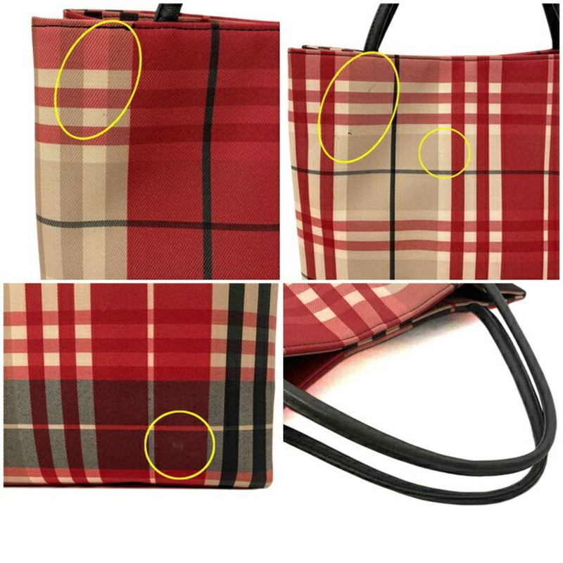 Burberry Tote Bag Red Black Check Nylon Canvas Leather BURBERRY Handbag Womens Mens Beige