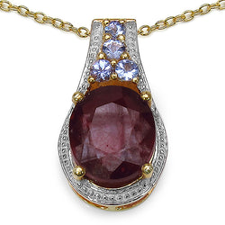 14K Yellow Gold Plated 5.56 Carat Genuine Glass Filled Ruby & Tanzanite .925 Sterling Silver Pendant