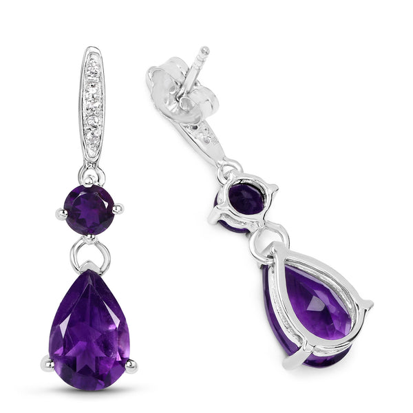 6.00 Carat Genuine Amethyst & White Topaz .925 Sterling Silver Earrings