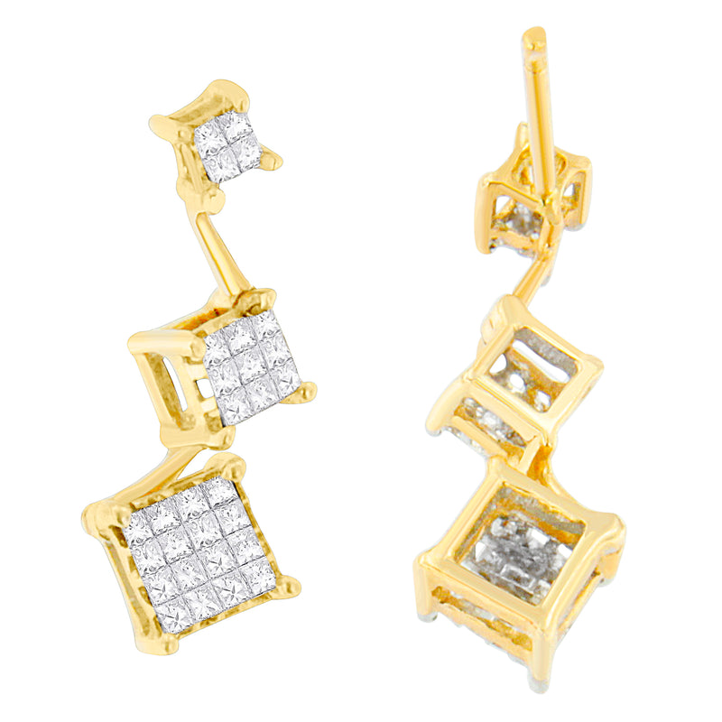 14K Yellow Gold 1 cttw Princess Cut Diamond Earrings (H-I, SI1-SI2)