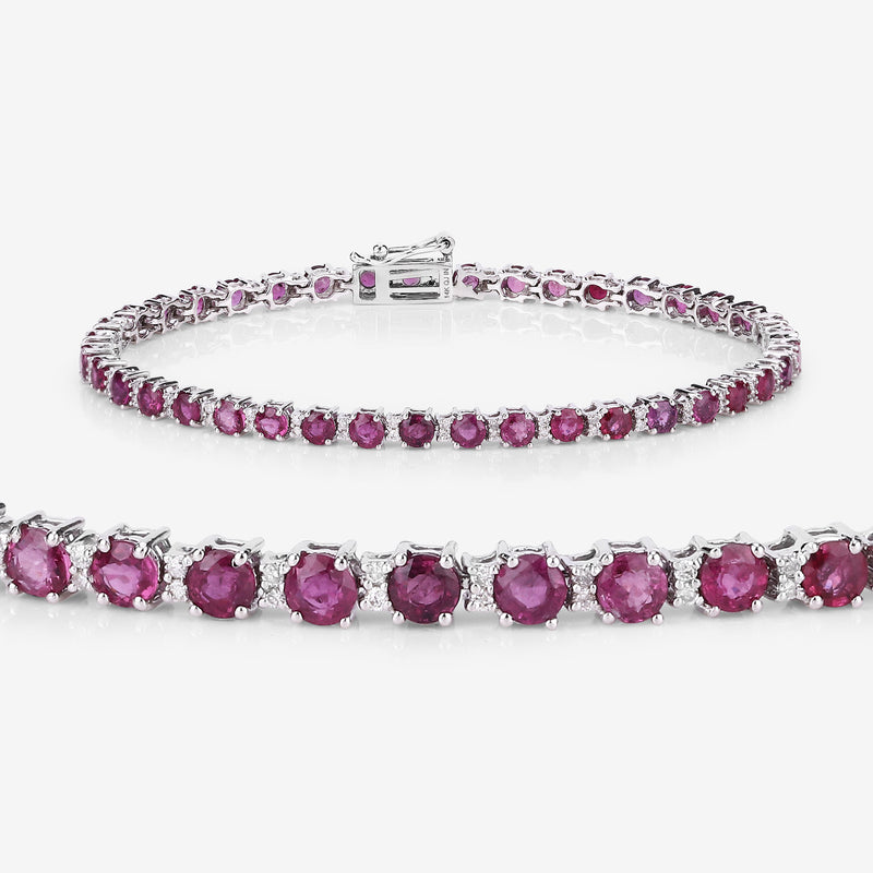 5.56 Carat Genuine Ruby and White Diamond 14K White Gold Bracelet