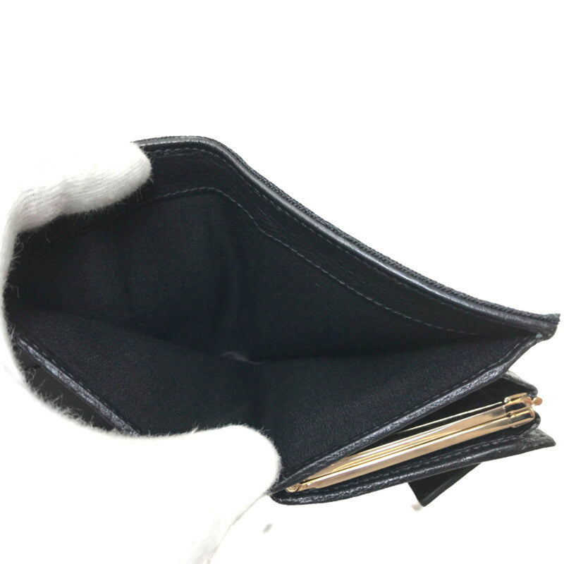 Bvlgari BVLGARI Maxi Mania Gama Mouth Purse Black Canvas Leather Mens Womens