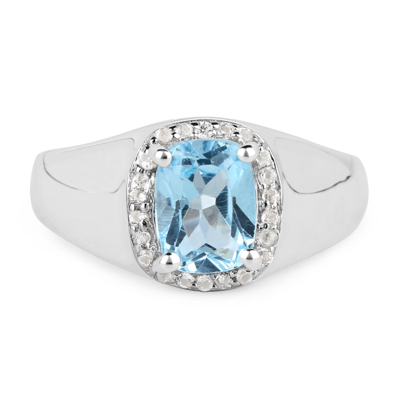 1.62 Carat Genuine Blue Topaz and White Topaz .925 Sterling Silver Ring