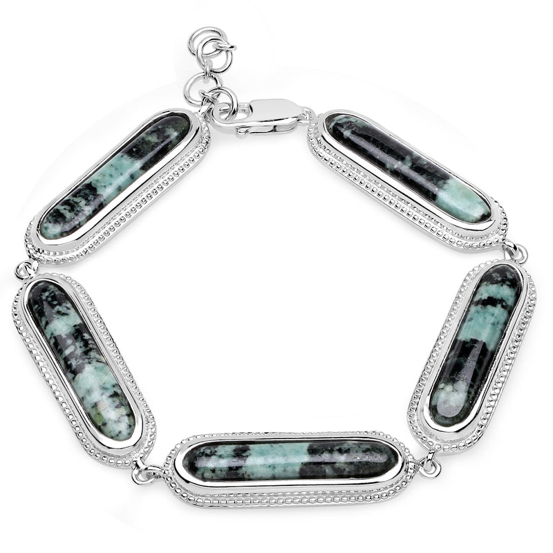 22.05 Carat Genuine Green Jasper .925 Sterling Silver Bracelet