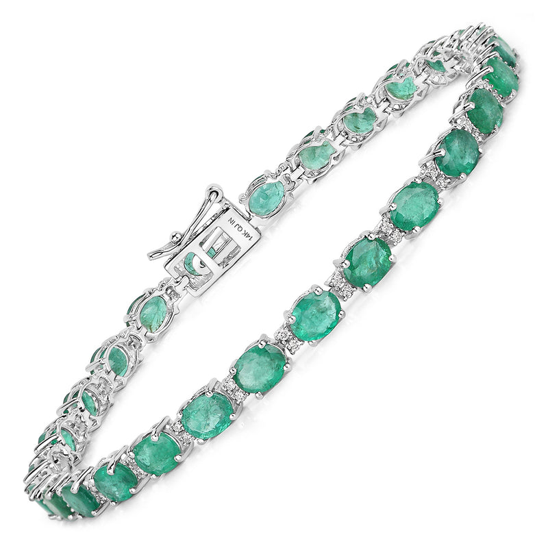 8.38 Carat Genuine Zambian Emerald and White Diamond 14K White Gold Bracelet