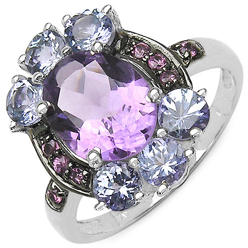 4.04 Carat Genuine Amethyst & Tanzanite .925 Sterling Silver Ring