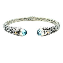 Blue Topaz Bangle Bracelet Sterling Silver 18KT Gold