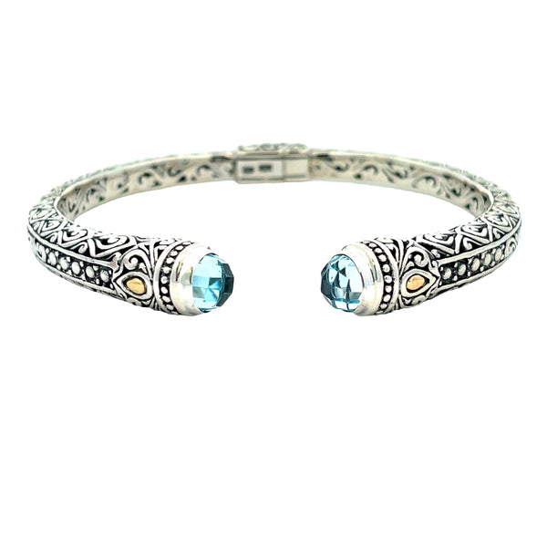 Blue Topaz Bangle Bracelet Sterling Silver 18KT Gold