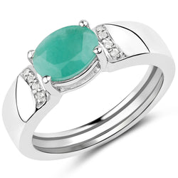 1.09 Carat Genuine Emerald and White Topaz .925 Sterling Silver Ring