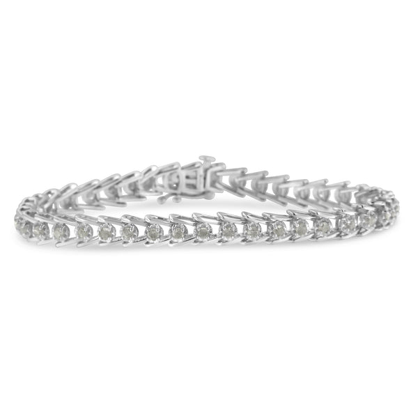 .925 Sterling Silver 2.0 Cttw Diamond Fan Link Tennis Bracelet (I-J Color, I3 Clarity) - 7”