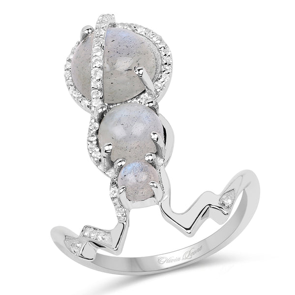2.79 Carat Genuine Labradorite And White Topaz .925 Sterling Silver Ring