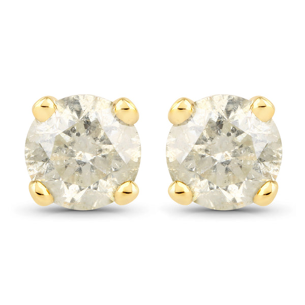 1.00 Carat Genuine LB Diamond 14K Yellow Gold Earrings