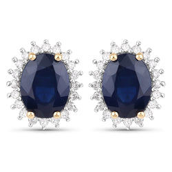 3.32 Carat Genuine Blue Sapphire and White Diamond 14K Yellow Gold Earrings