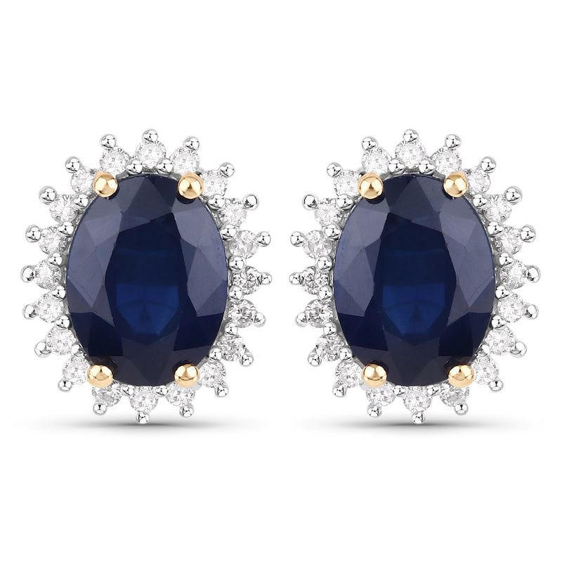 3.32 Carat Genuine Blue Sapphire and White Diamond 14K Yellow Gold Earrings