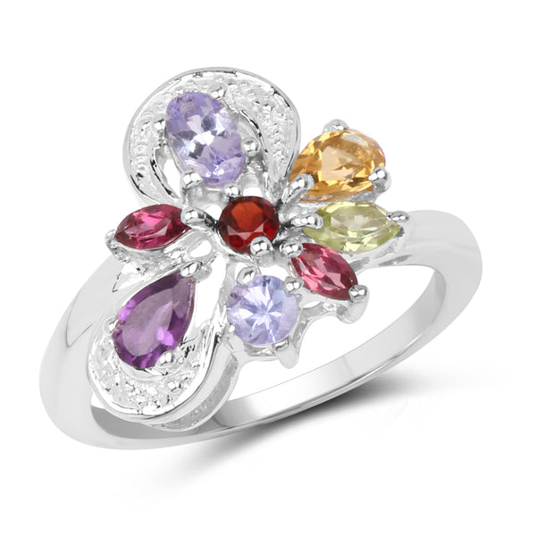 1.25 Carat Genuine Multi Stone .925 Sterling Silver Ring