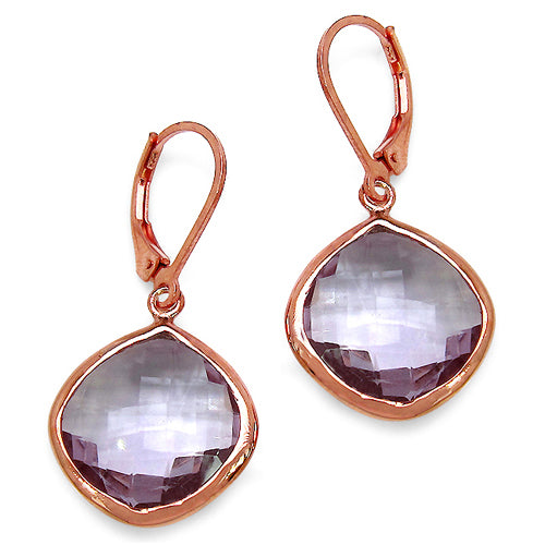 14K Rose Gold Plated 21.20 Carat Genuine Pink Amethyst Sterling Silver Earrings