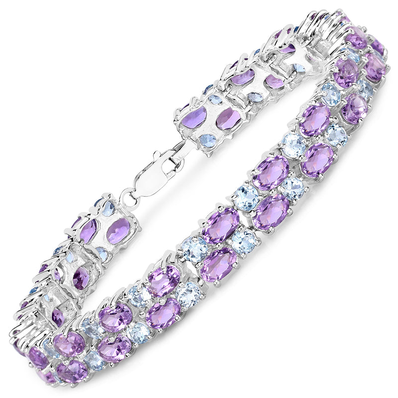 23.04 Carat Genuine Amethyst and Blue Topaz .925 Sterling Silver Bracelet